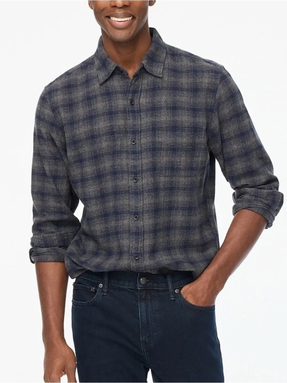 J.Crew Men’s Large Plaid Flannel Shirt in Navy & Grey Button Down. 100% cotton